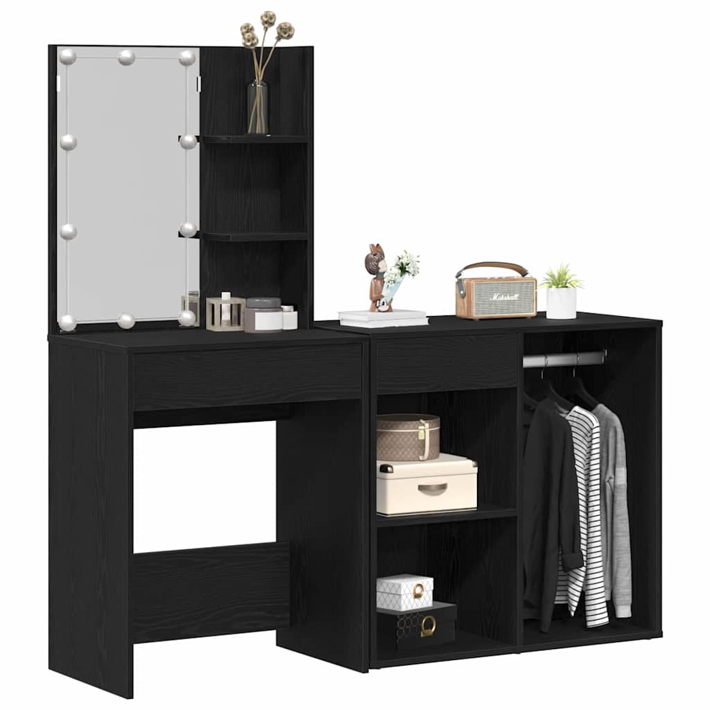 LED Vanity Table Set Black Oak Effect 140 x 40 x 140 cm