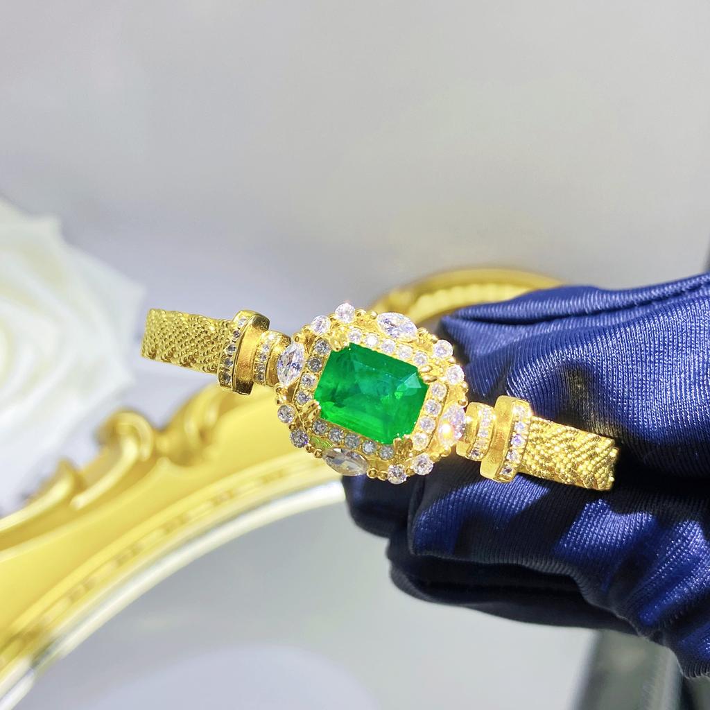 2026 Vintage Handgewebtes Sambisches Smaragdarmband Luxuriöses Offenes Armband mit Vollbesatz für Damen