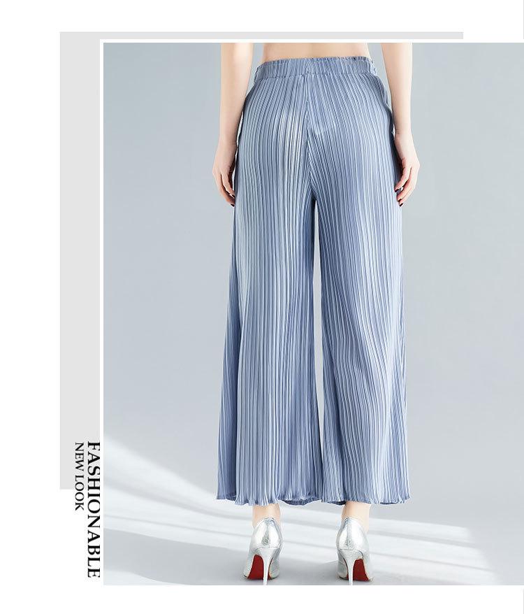 Summer 2024 Women's Black High-Waisted Wide-Leg Pleated Pants: Versatile, Slimming, Loose Fit, Plus Size, Casual Nine-Point Length.