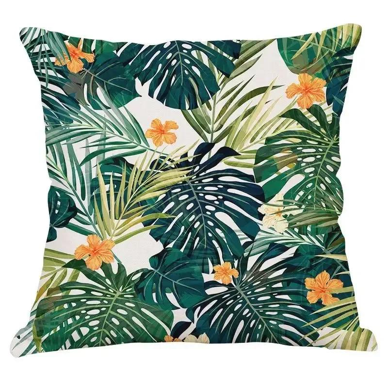 Home Living Room Sofa Bedroom Decorative Waist Pillow Cover Retro Floral Tropical Plant Print Pattern Cushion Cover