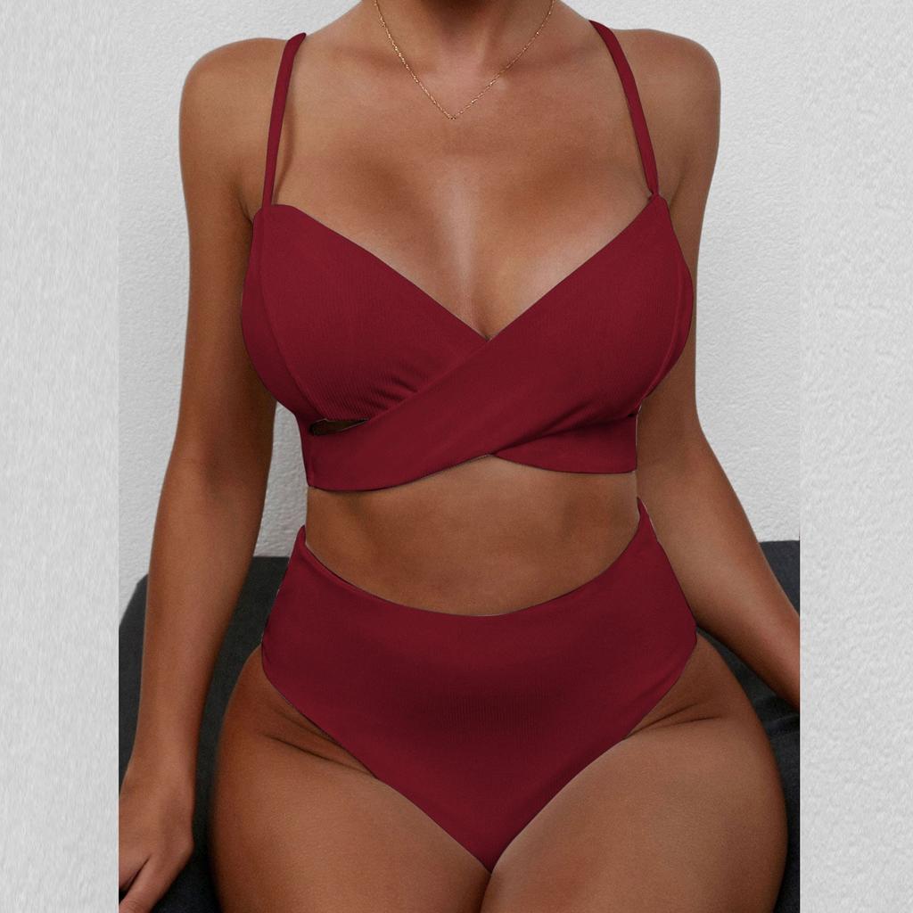 Women Sexy Solid Color Bikini Swimwear Two-Piece Swimsuit Swimming Beachwear