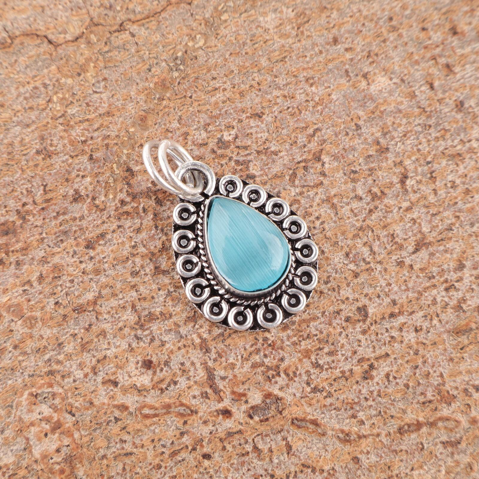 

Pear Blue Cat S Eye Gemstone 925 Sterling Silver Wedding Gift Pendant Jewelry PP-26-40