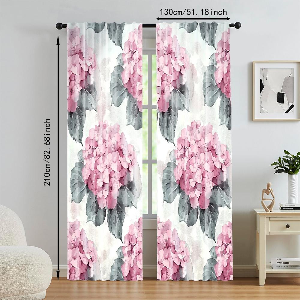 2 pcs, versatile polyester transparent curtains for home decoration Hydrangea Floral for use in bedrooms and living rooms