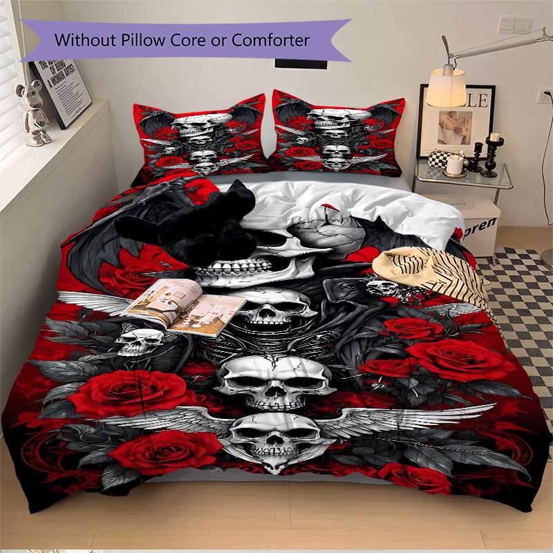 3pcs Skull Roses Bedding Set. Soft and Comfortable with No Core Included (1x Duvet Cover + 2x Pillow Covers) yy251009246