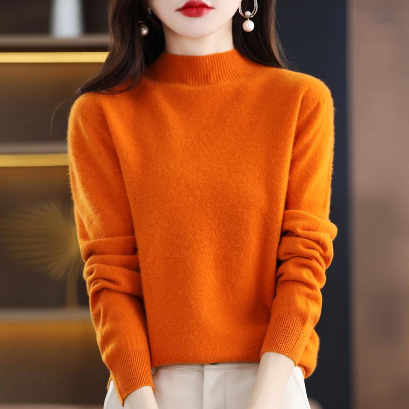 Damen Halbrollkragenpullover, Qinghe Kaschmir, 30% Kaschmir 70% Wolle, Winter Strickpullover Herbstpullover Kaschmirpullover