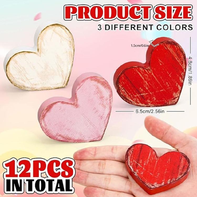 Wooden Valentine Decors Ornament Set For Farmhouse Decors Small Item Storage Handmade Wood Heart Shaped European Styles