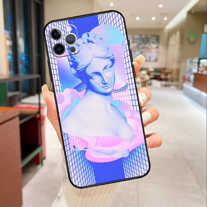 Great Wave Retro Cyber Statue Phone Case For iPhone 17 16 15 14 13 11 12 Pro Max mini 16 Plus 16e 17 Air Protective Cover