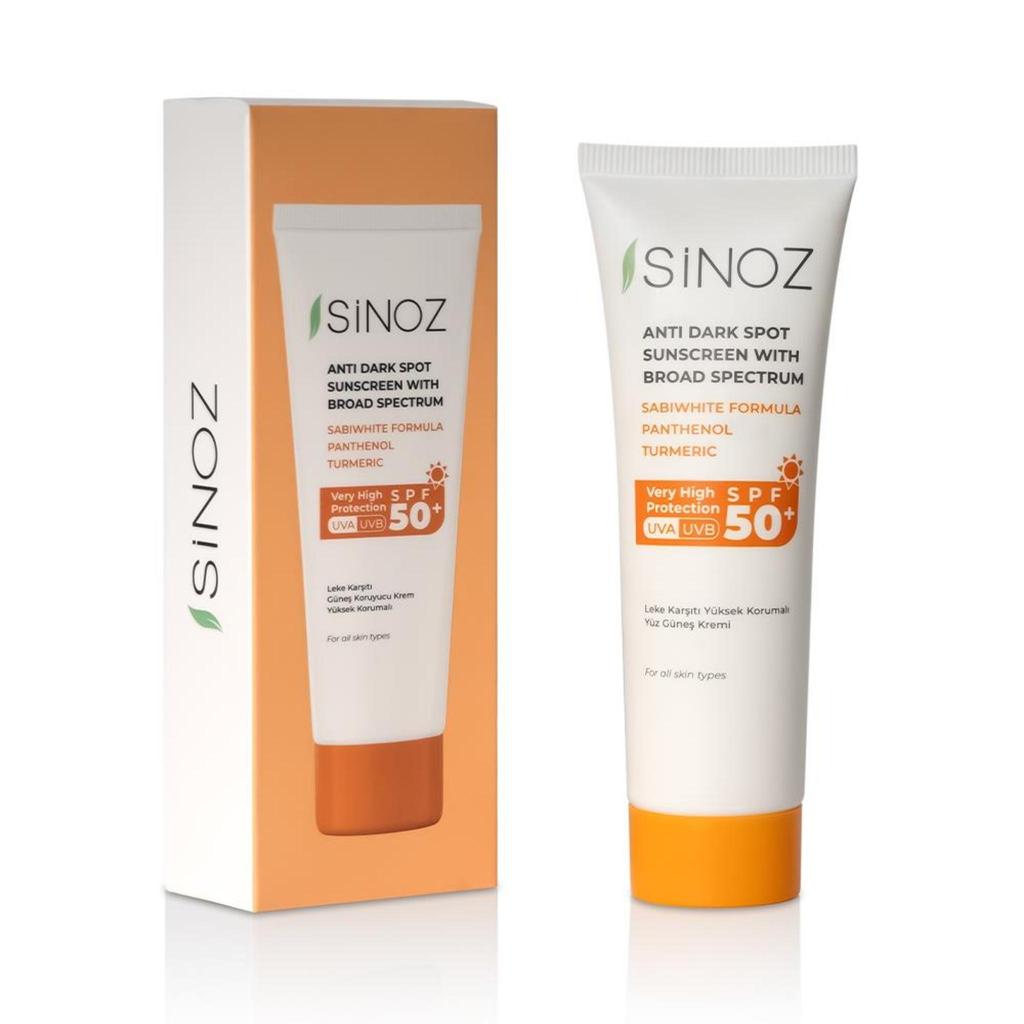 Sinoz Anti-Pigmentflecken Sonnencreme Breitband-Sonnenschutz LSF 50+ – Kurkuma- und Panthenol-Formel 50ml