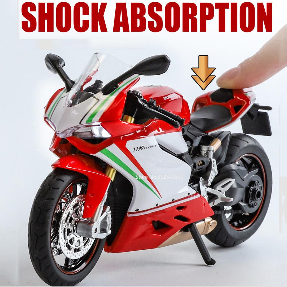 1:12 1199 V4S Racing Motorcycle Model Car Toy Alloy Body Shock Absorption Sound Light Motorbike Wheel Steering Models for Boys