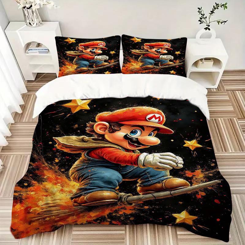 3pcs Super Mario Printed Bedding Set, Soft and Comfortable Quilt Cover for Bedroom, Guest Room (1 Duvet Cover + 2 Pillowcases, Pillow Core N