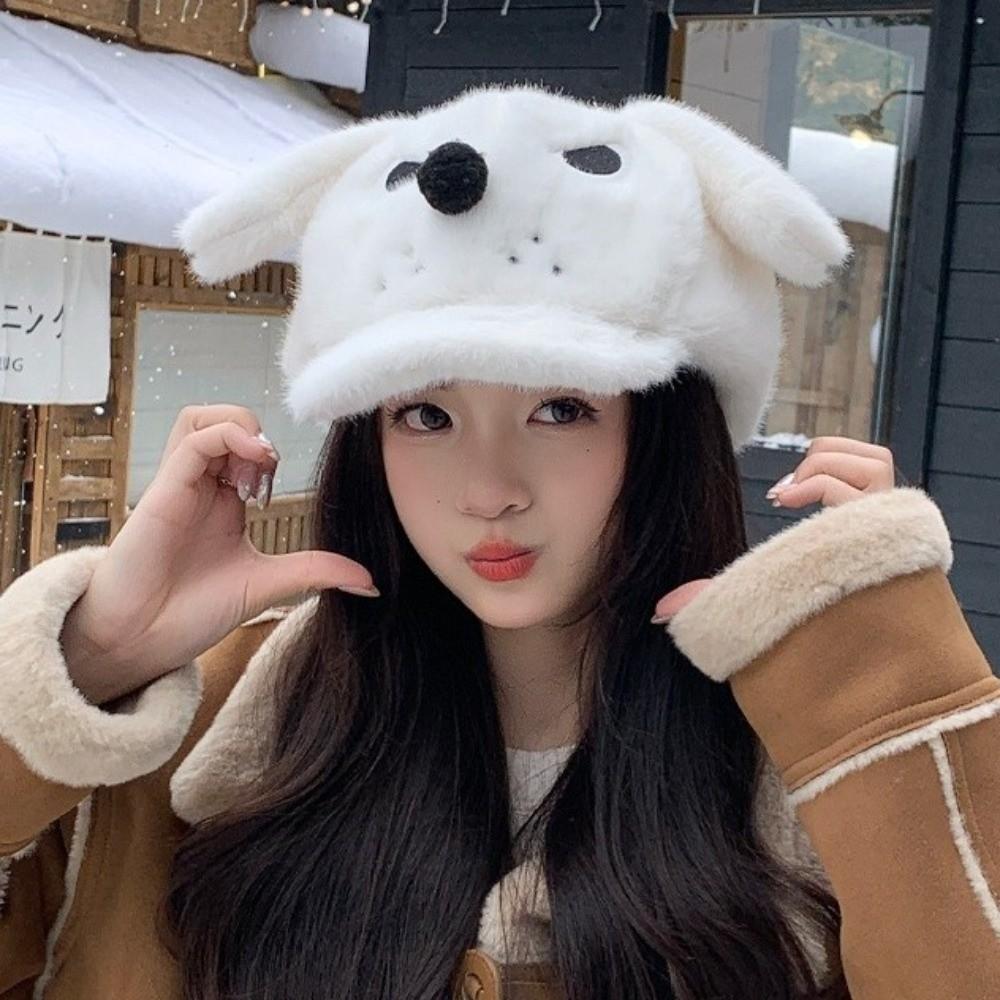 Thickened Puppy Baseball Cap Plush Octagonal Cap Cute Peaked Cap  Outdoor