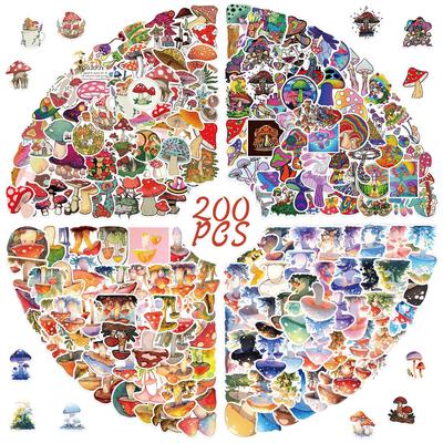 200 Cartoon Watercolor Mushroom Graffiti Stickers Suitcase Guitar Without Glue Waterproof Stickers