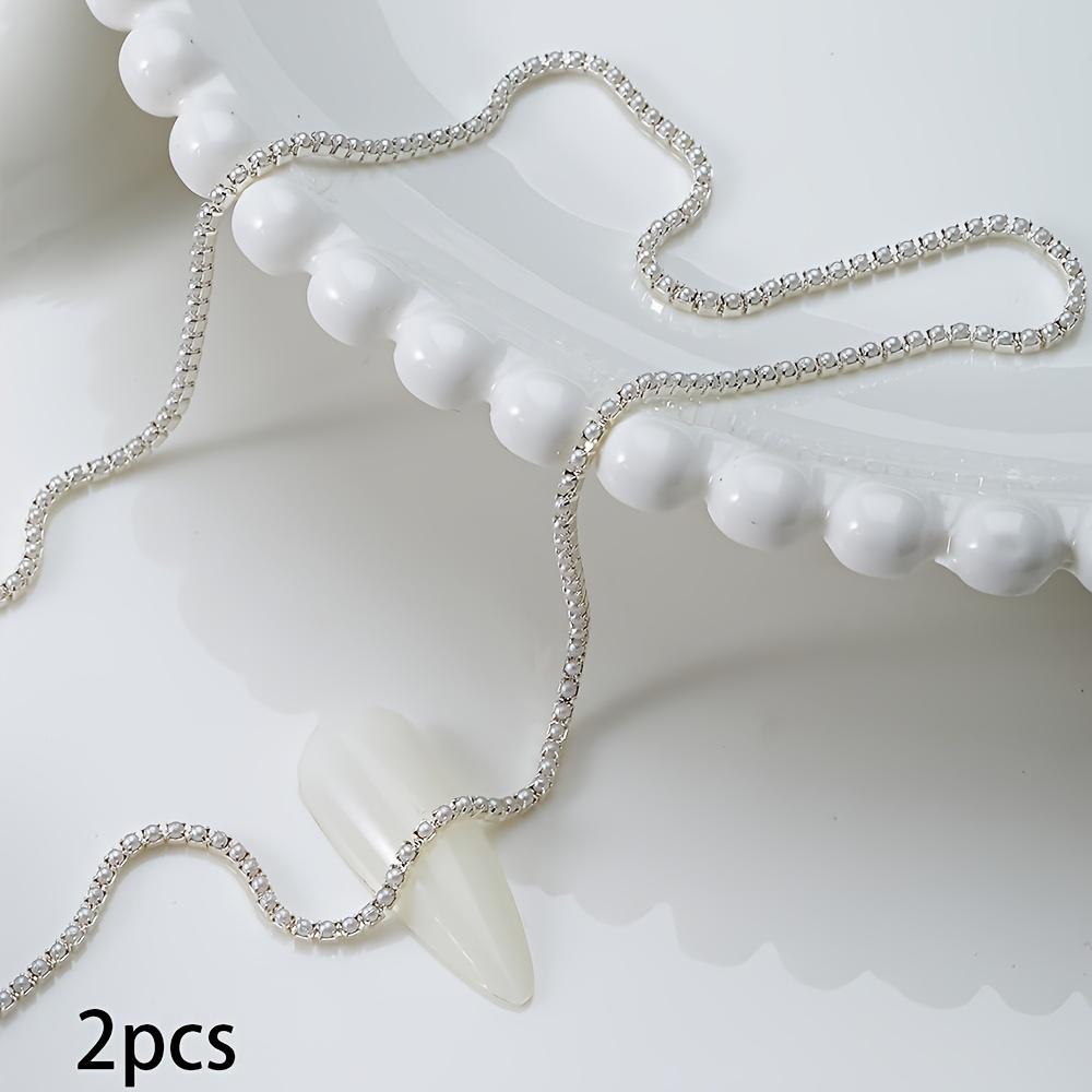 

2 pieces of artificial pearl chain nail accessories Y2K metal DIY nail accessories, short nails French tips срібний