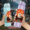 1PC Floral Red Panda 750ml Color Plastic Sports Water Bottle Leakproof Flip Straw Lid Suitable for Sports Office Home Use