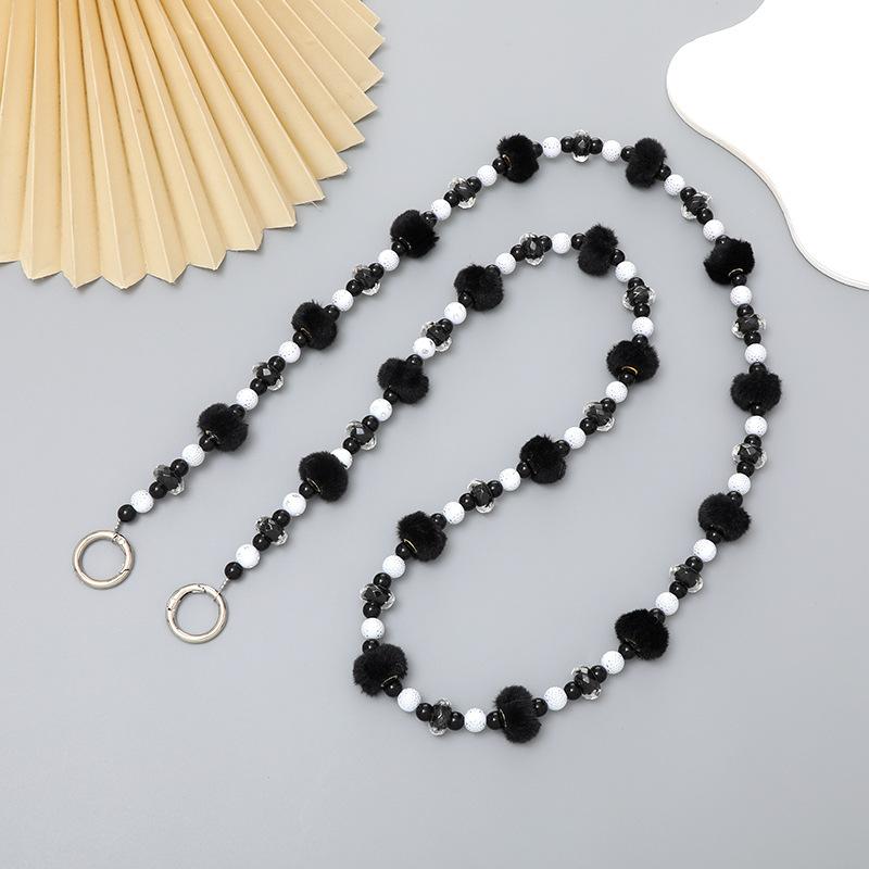 

Plush Beaded Phone Lanyard Stylish Phone Case Chain Straps Autumn/Winter Phone Accessories чорний