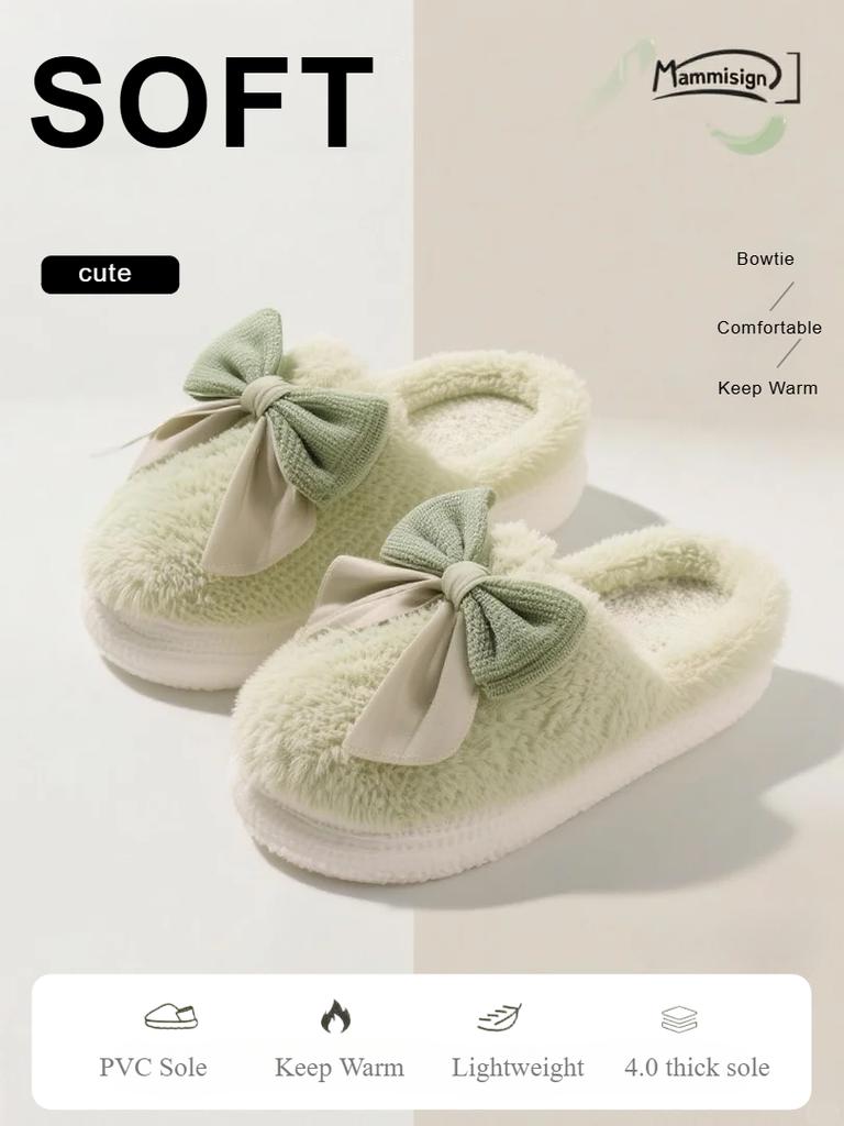 Winter Home Anti-Slip Warm Plush Bow Cotton Slippers