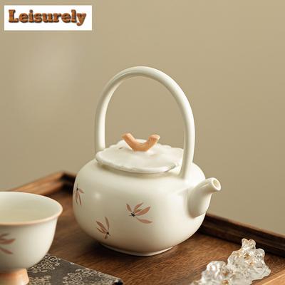 176ml Hand Drawn Orchid Persimmon Lifting Handle Teapot Aesthetic Tea Infuser Pot Tea Maker Kettle With Strainer Chinese Teaset