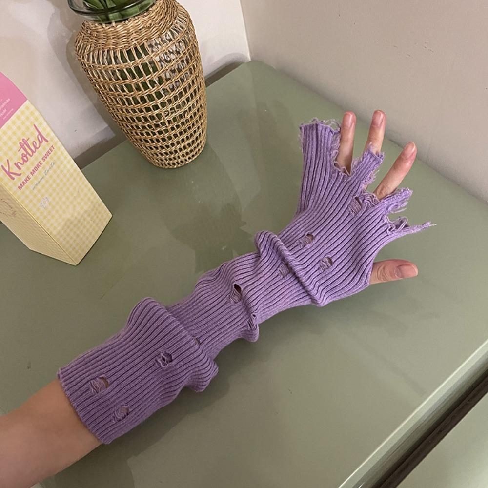 

Punk Y2K Fingerless Oversleeve Wrist Cuffs Ripped Knitted Sleeves Fashion Subculture Gloves JK рожевий червоний колір