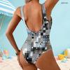 Women Plus Size Geometric Printed One Piece Swimsuit Scoop Neck Wide Straps High Cut