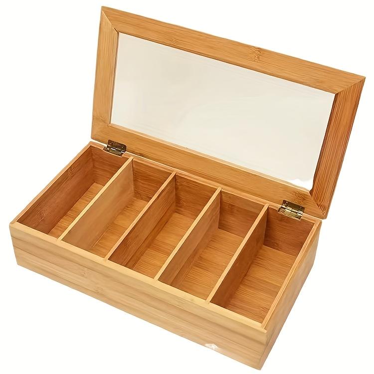 Bamboo Tea Storage Box 5 Compartments with Acrylic Window Flip Top Lid Airtight Container for Tea Bags Organizer, Chinese Tea Accessories