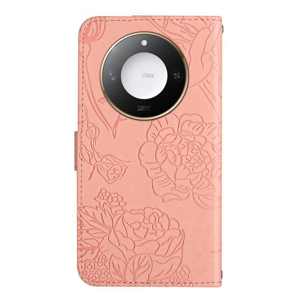 For Honor X9c Smart 5G Case Butterfly Flower Imprinted Leather Phone Cover with Strap