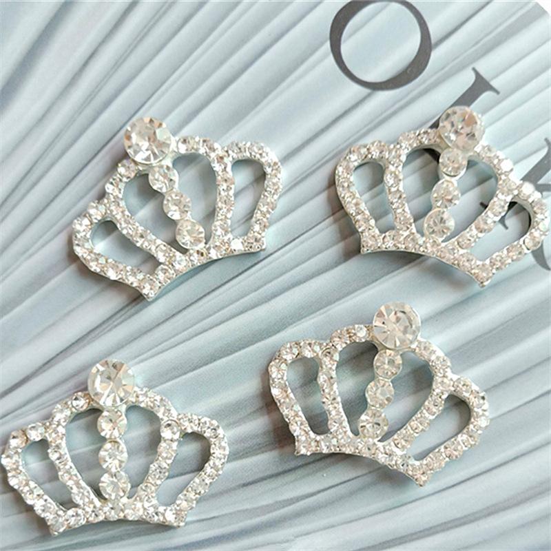10Pcs 33*22MM Fashion Chic Silver Crystal Crown Buttons For Wedding Invitation Rhinestone Button For Decorate Craft