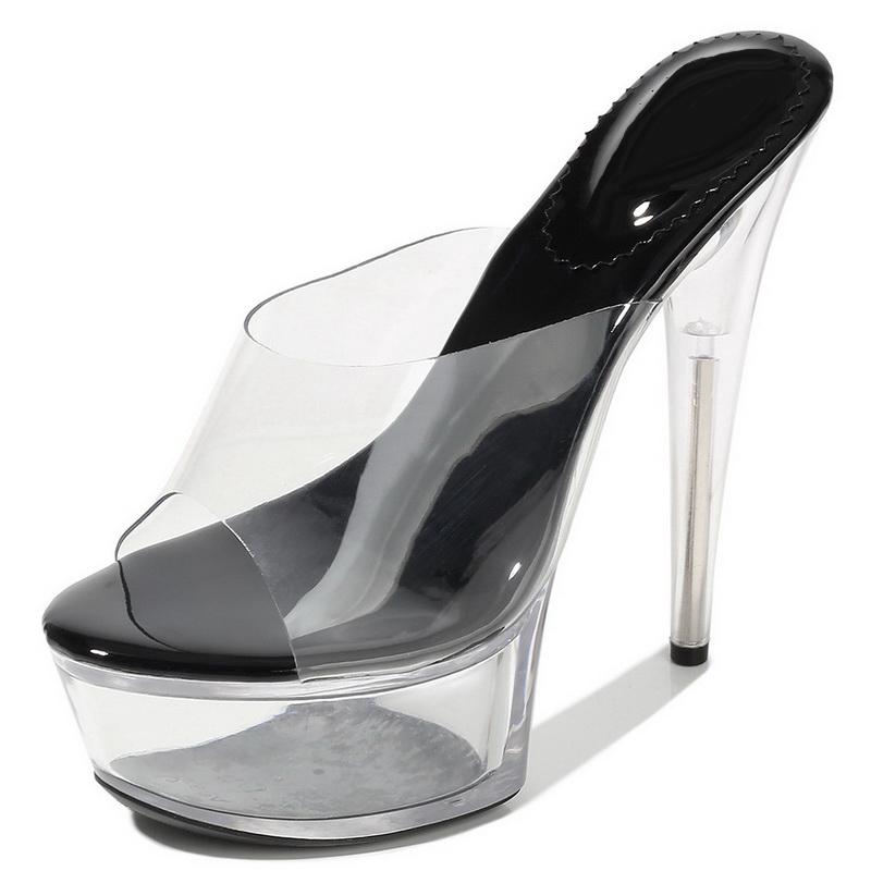 Women Transparent Crystal High Heel Sandals Nightclub Party Catwalk Show Internet Celebrity Waterproof Platform Stiletto Sandals