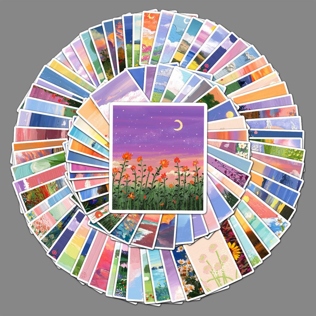 100 Landscape Oil Paintings Graffiti Personalized Small Fresh Guka Manual Account DIY Skateboard Suitcase Stickers Waterproof
