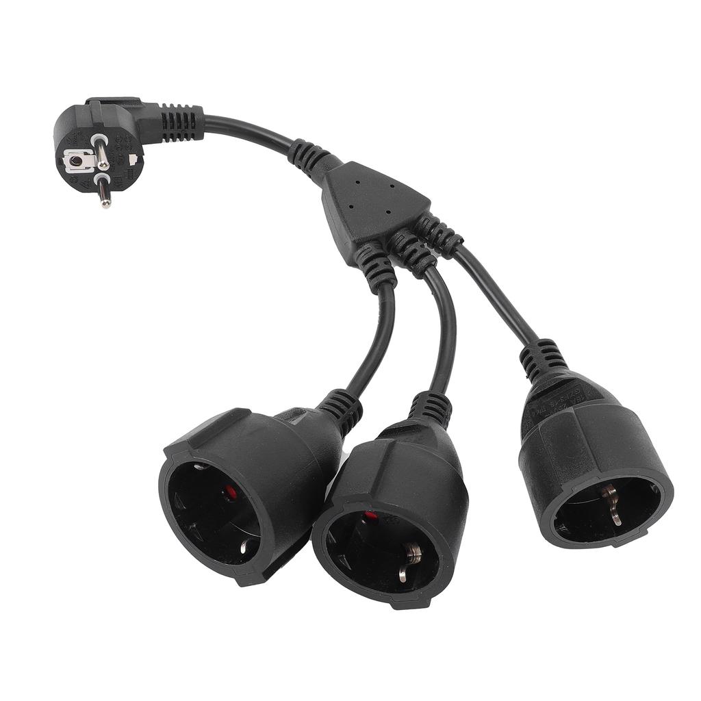 Power Cable Splitter 3 Outlet Adapter Extension Cord for Home Kitchen Office Maximum 16A 1.5mm² Black EU Plug