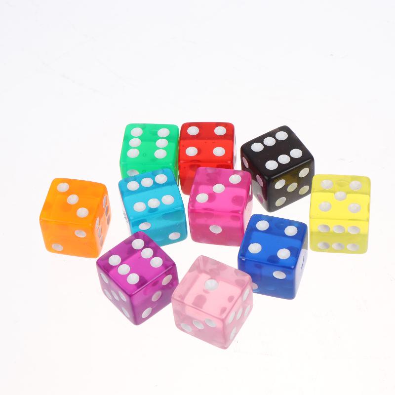 Acrylic Dice 10Pcs Transparent Color Square Corner White Dot Small Size Portable Dice for Travel Camping Outdoor Board Game Activities
