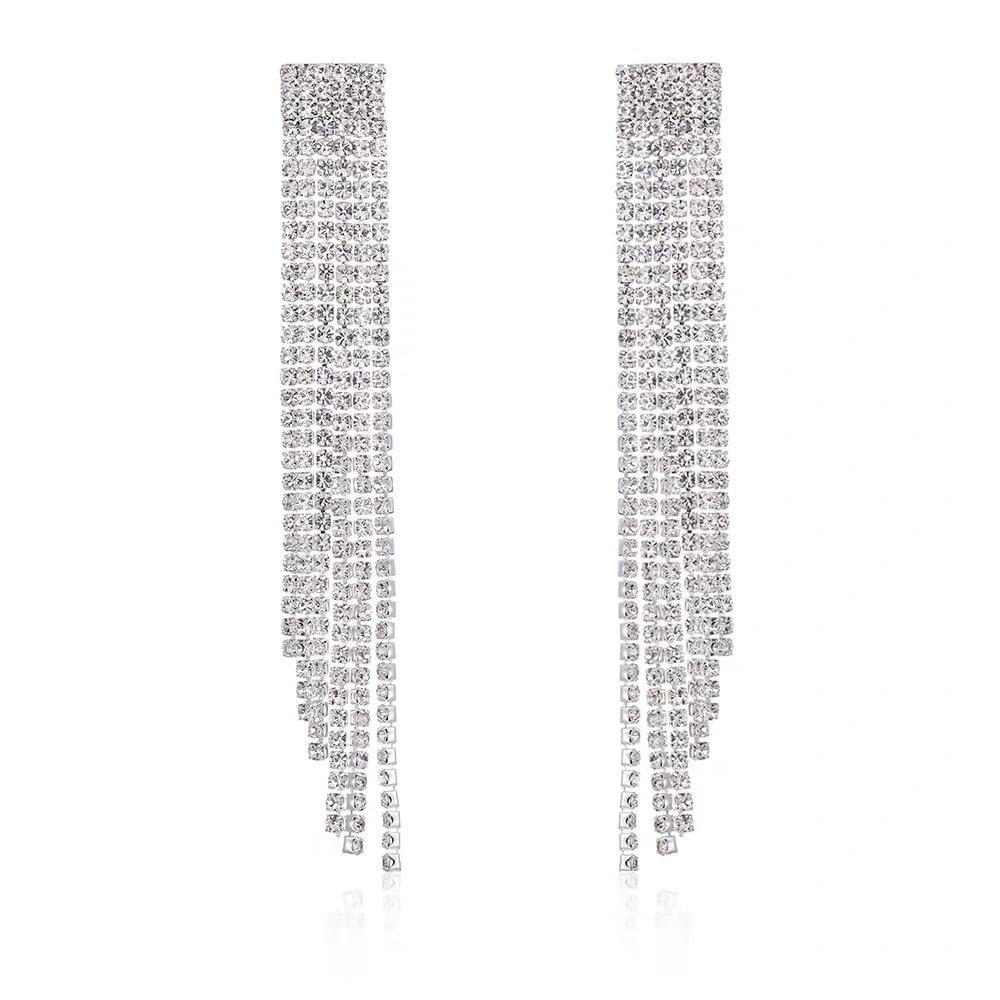 Premium sense simple tassel full diamond claw chain earrings fashion exaggerated diamond earrings personalized women's earrings stud earrings
