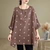 Summer Cotton Hemp Polka Dot Printed Blouse Large Size Art Retro Loose Bat Sleeve Top T-shirt for Women