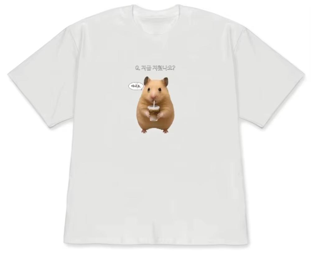 Korean Lucky Hamster Kitten Short Sleeve Printed Tshirt for Unisex and Unisex Cutester Cat Emoji Pattern Casual Tshirt Kawaii Ham