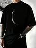 Mens Black Tshirt Made of Cotton with A White Crescent Pattern Blackshortsleeved Clothing Summer Nightclub Attire