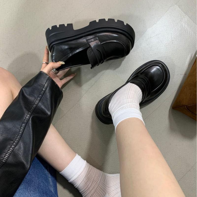 Retro polished high-end platform loafers women's shoes 2025 autumn and winter new British versatile one-pedal single shoes women