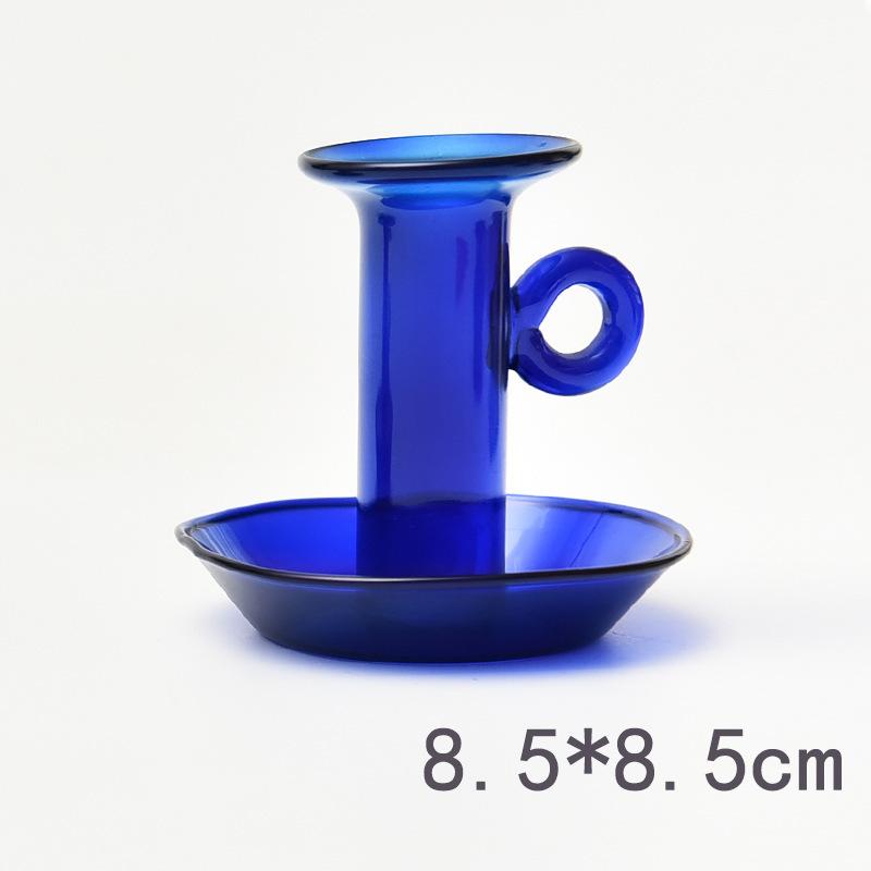 European Colorful Glass Candle Holder Round with Handle Transparent Vintage Home Decor