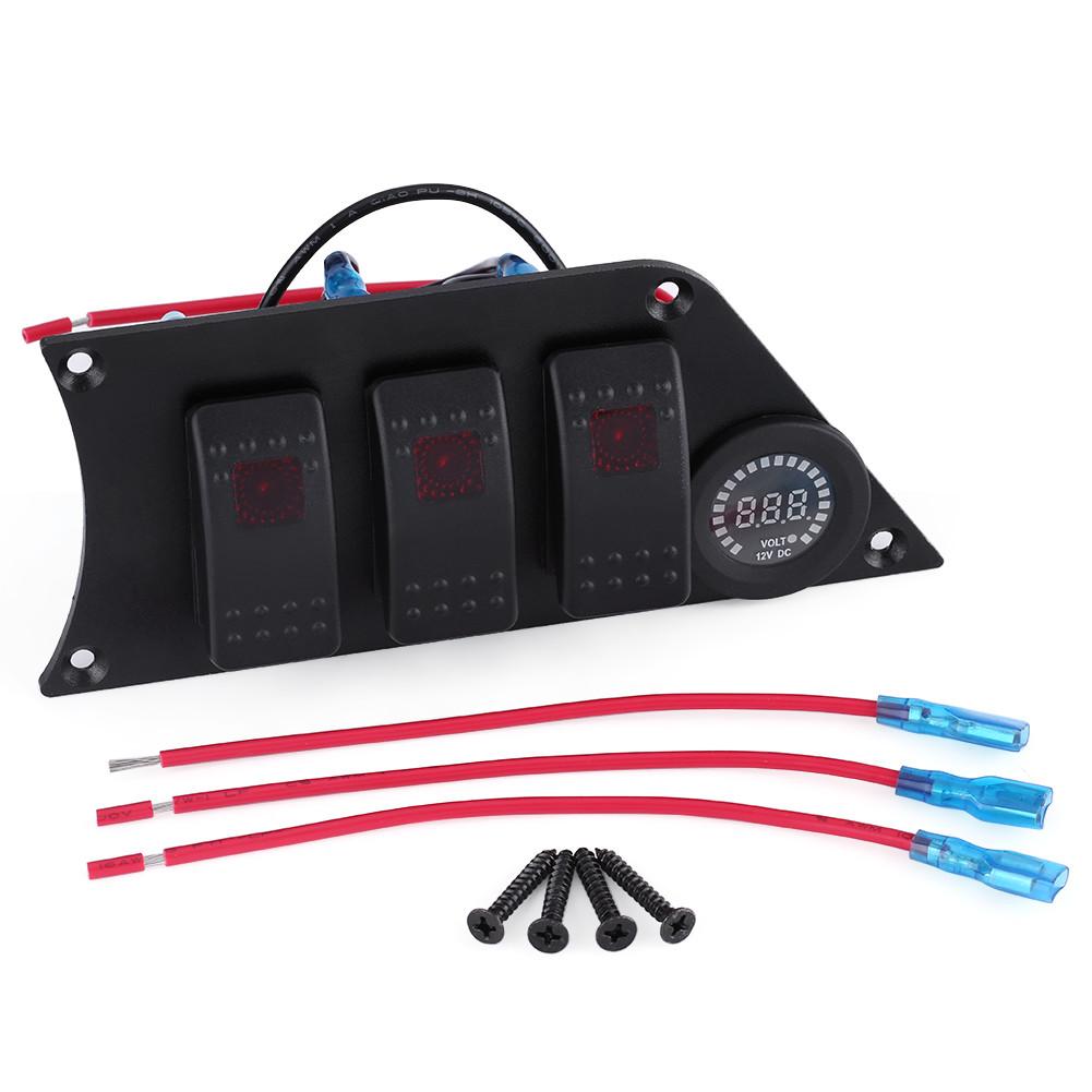 

Red LED Rocker Switch Panel with Voltmeter for Racing Car RV