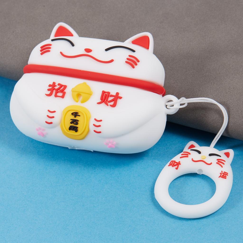 Silicone Cover for Apple AirPods Pro Bluetooth-compatible Earphones Lucky Cat Protective Case with Loop Strap