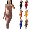 New Off Shoulder Solid Color Elegant Midi Dress, Summer Casual Retro French A-line Dress for Women, European & American Style
