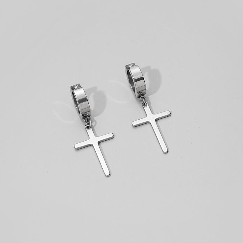 Korean Style Stainless Steel Cross Ear Clips - Unisex, No Piercing Needed