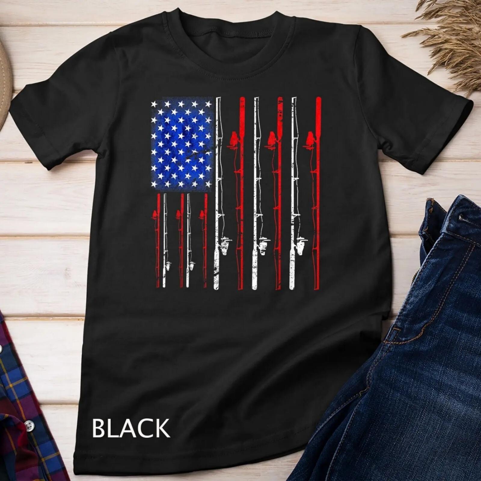 American Flag Fishing Rod Lover T Shirt AZALEA S