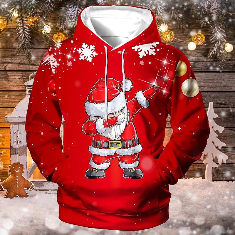 Christmas Men's Santa Claus 3D Hoodies Unisex Pullover Yellow Red Royal Blue Blue Green Hooded Santa Claus Graphic Prints