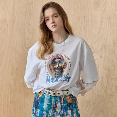 Puppy PrinT Lace Sleeve T shirT ze06qT500na