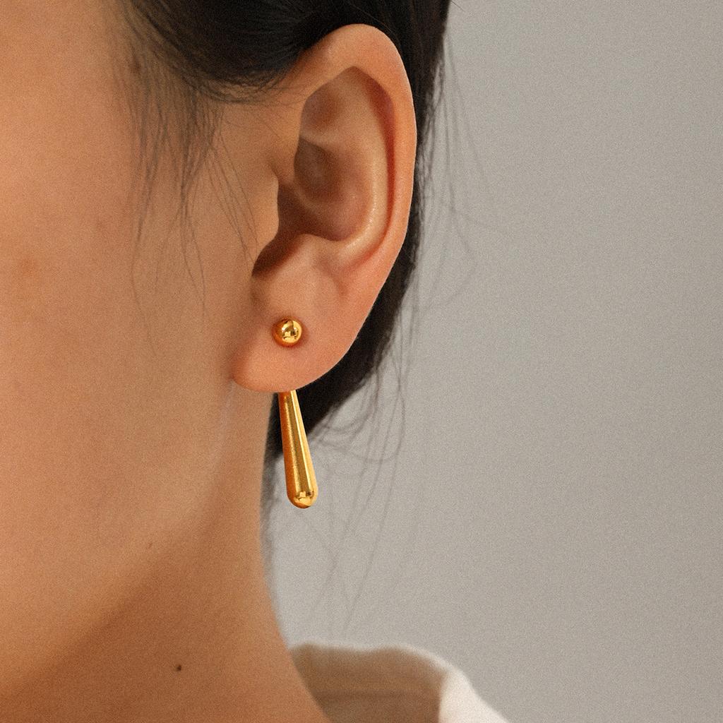 Simple Long Drop Titanium Steel Earrings Versatile Gold Bead Stud Earring Jewelry