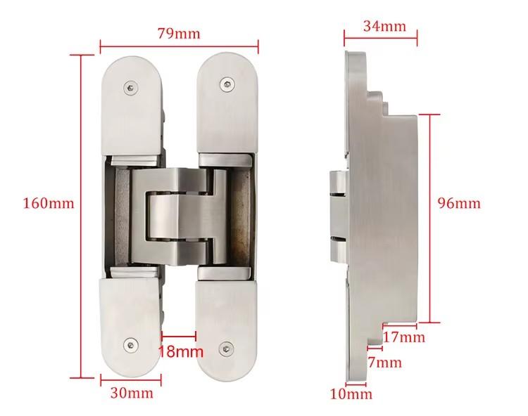 Heavy Duty Modern Stainless Steel Invisible Hinge 3D Adjustable Concealed SUS 304 Swing Gate 120KG Bathroom Door Window