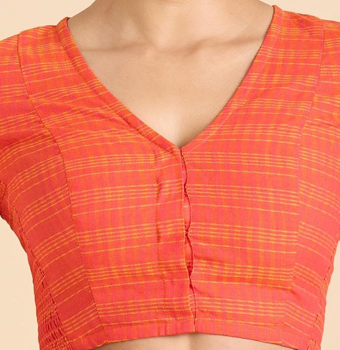 Blouse Saree à Carreaux Madras Manches Courtes en Coton pour Femme avec Côtés Extensibles