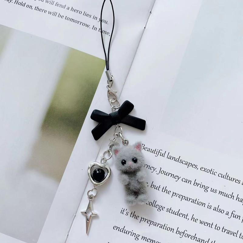 S 1 Piece Fashion Y2k Style Lovely Kitty Mobile Phone Charms Cute Cat Bow Cross Keychains Lanyard for Keys Strap