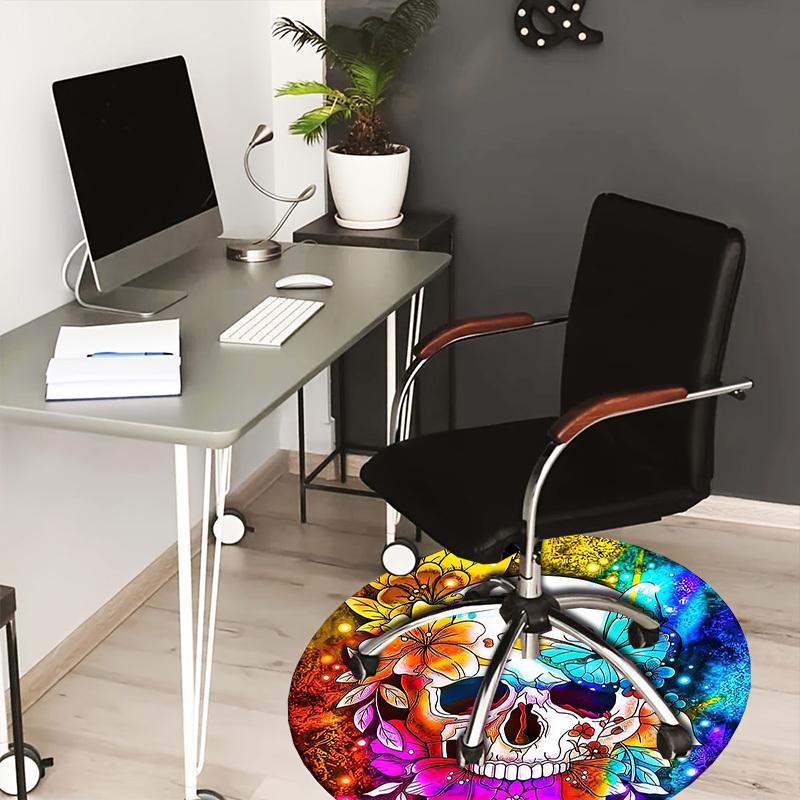 1pc Colorful Skull with Flowers and Butterfly Round carpet, Made of Polyester,Perfect for Decorating Office Chairs, Living Rooms fplt701