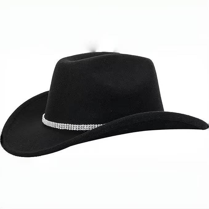 Felt Western Cowboy Hat Sun Hat Summer New Hat Rhinestone Women's Top Hat British Hat
