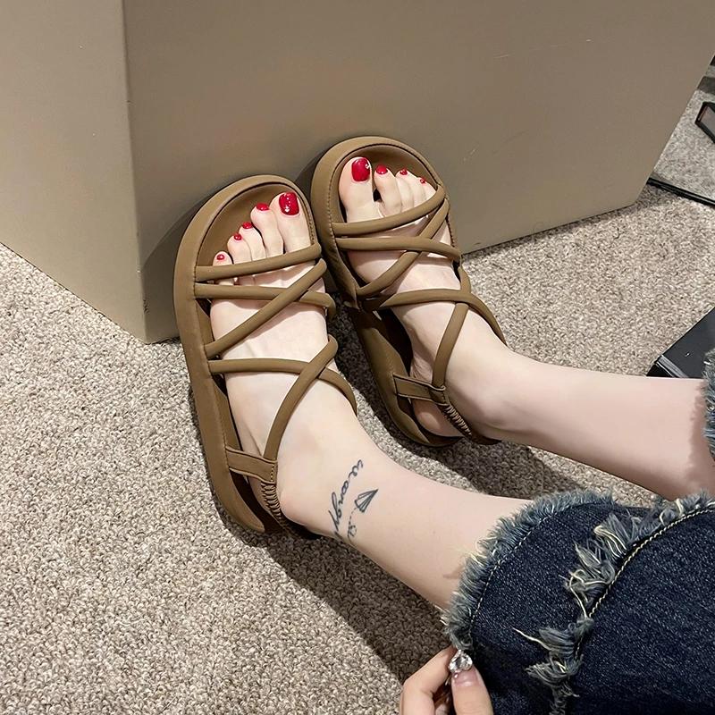 Cross Strap Gladiator Sandals for Women Summer Thick Platform Wedges Sandles Woman Casual Back Elastic Band Roman Shoes